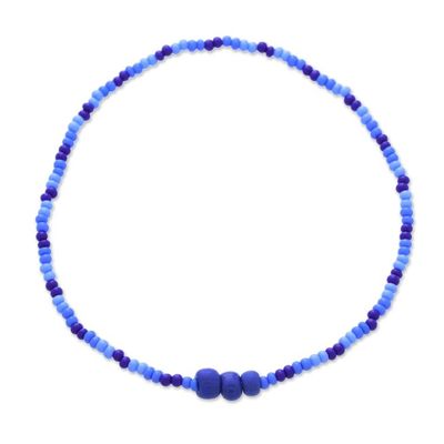 Alternate image for Set of Six Handcrafted Blue Glass Beaded Stretch Bracelets Blue Euphoria