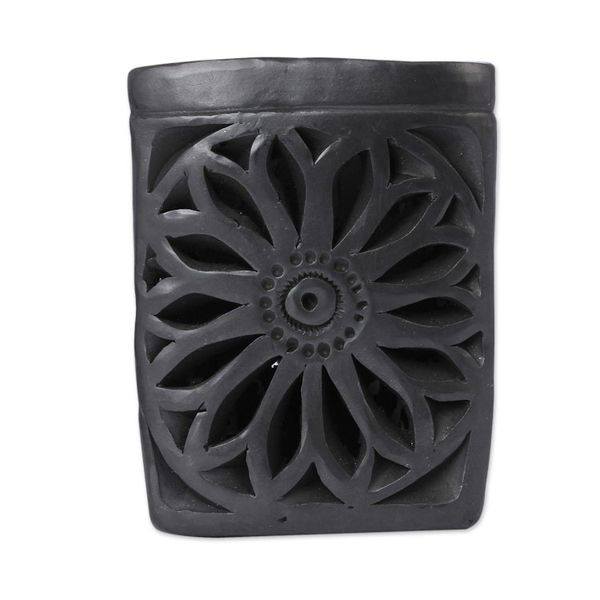Alternate image for Oaxaca Barro Negro Triangular Floral Ceramic Pencil Holder Oaxacan Dusk