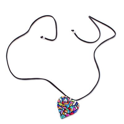 Alternate image for Handmade Fused Glass Heart Necklace Heart of Color