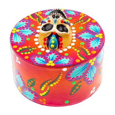 Alternate image for Papier Mache Skull Jewelry Box Made with Recycled Cardboard Skull in Red