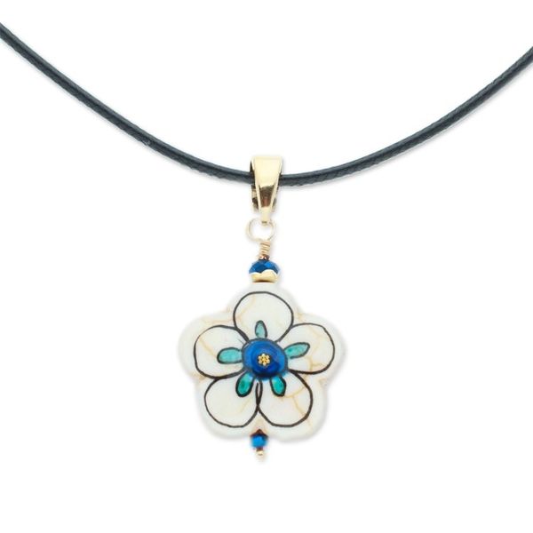 Alternate image for Gold-Accented Floral Howlite Pendant Necklace in Blue Hues Imagination Bloom