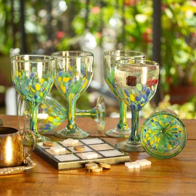 Alternate image for Colorful Recycled Wine Glasses from Mexico Set of 6 Tropical Confetti