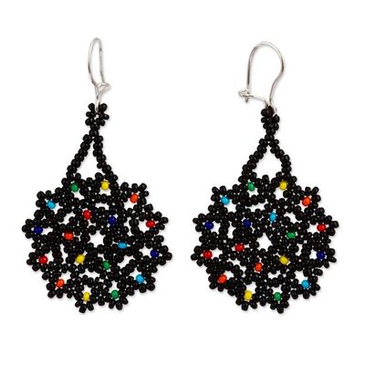 Alternate image for Dark Glass Beaded Dangle Earrings from Mexico Dark Colorful Stars