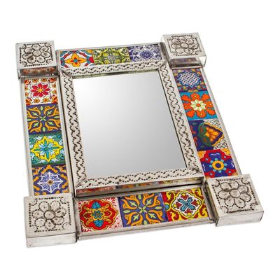 Alternate image for Tin and Ceramic Wall Mirror with Talavera Motifs Small Talavera Seasons