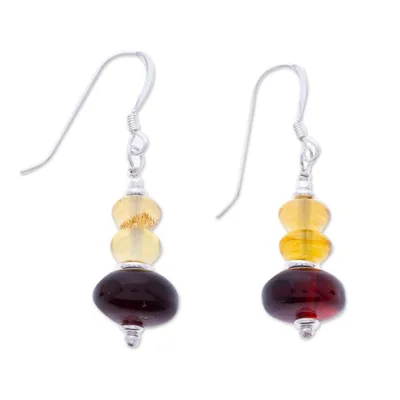 Alternate image for Sterling Silver Dangle Earrings with Natural Amber Stones Stylish Courage