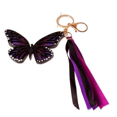 Alternate image for Hand-Painted Wood Butterfly Keychain and Bag Charm in Purple Monarchs of Hope