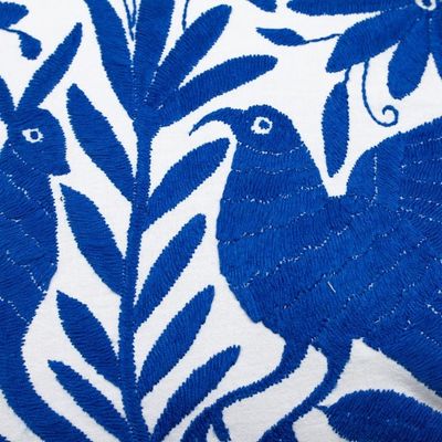 Alternate image for Blue Embroidered Mexican Manta Throw Pillow Cushion Cover Tenango in Blue