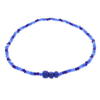Alternate image for Set of Six Handcrafted Blue Glass Beaded Stretch Bracelets Blue Euphoria