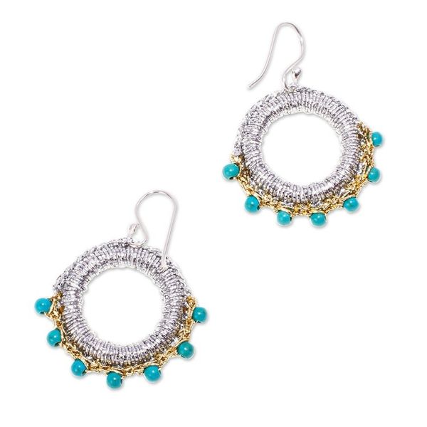 Alternate image for Turquoise Bead Necklace and Earring Set from Mexico Flower in Gold
