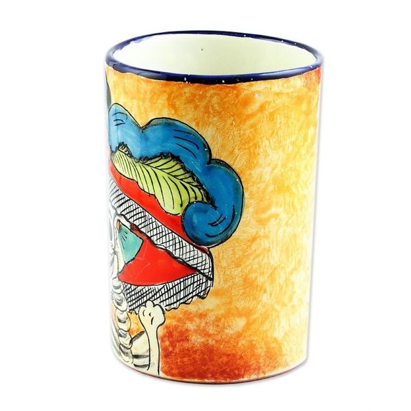 Alternate image for Ceramic Catrina Vase Hand Painted in Mexico Brilliant Catrina