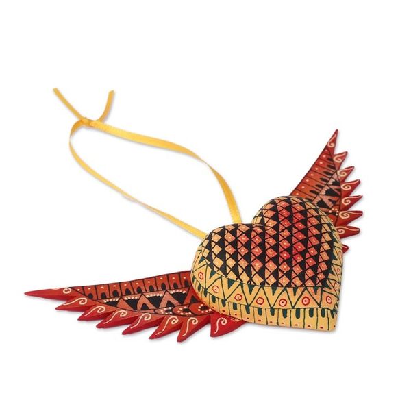 Alternate image for Copal Wood Heart Shaped Ornament from Mexico Wings of the Heart