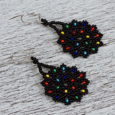 Alternate image for Dark Glass Beaded Dangle Earrings from Mexico Dark Colorful Stars