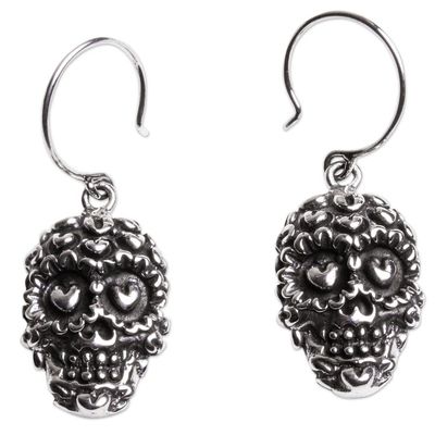 Alternate image for Taxco Sterling Silver Skull Earrings Deadly Love