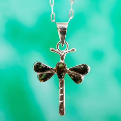 Alternate image for Amber Dragonfly Pendant Necklace from Mexico Age-Old Dragonflies