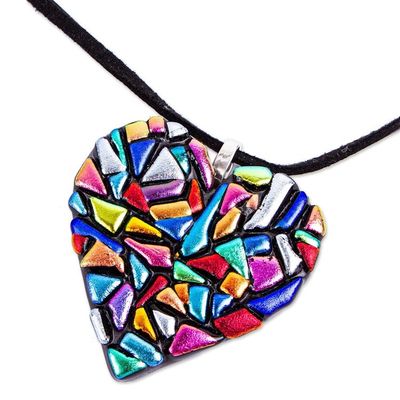 Alternate image for Handmade Fused Glass Heart Necklace Heart of Color