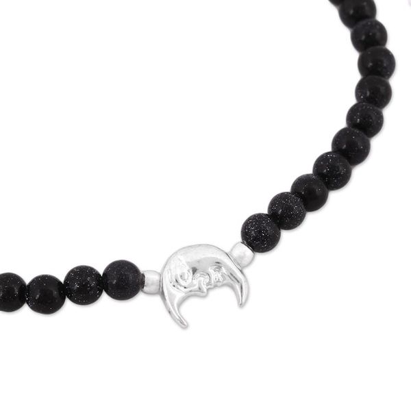 Alternate image for Deep Blue Agate with Sterling Silver Moon Pendant Bracelet Moon in the Stars