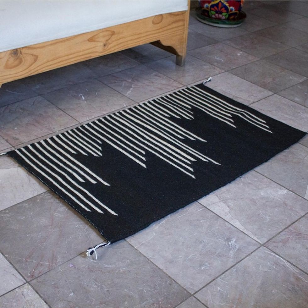 Modern Black and Ecru Wool Area Rug from Mexico 2x3 'Modern Lines'