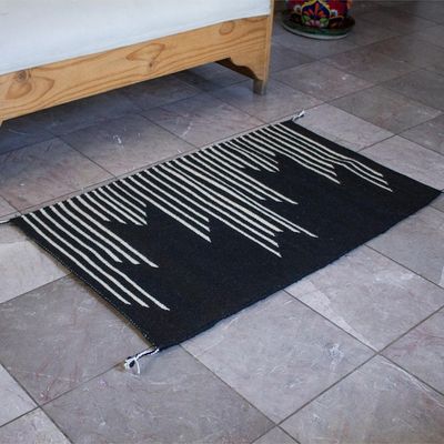 Alternate image for Modern Black and Ecru Wool Area Rug from Mexico 2x3 Modern Lines