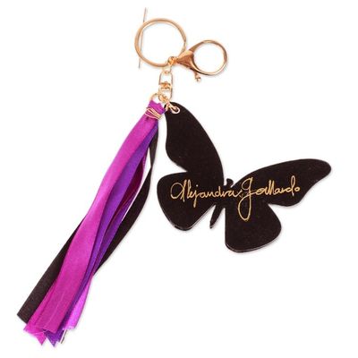 Alternate image for Hand-Painted Wood Butterfly Keychain and Bag Charm in Purple Monarchs of Hope