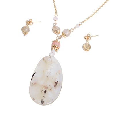 Alternate image for Gold Plated Quartz and Agate Necklace and Earring Set Dazzling Light