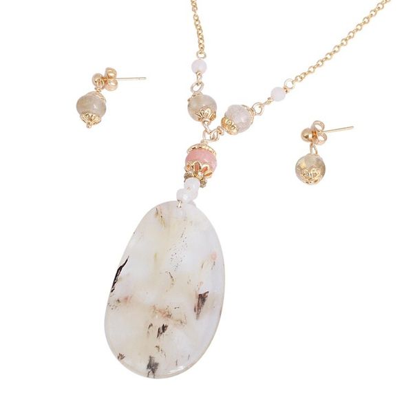 Alternate image for Gold Plated Quartz and Agate Necklace and Earring Set Dazzling Light