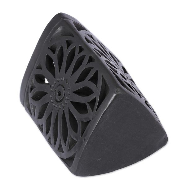 Alternate image for Oaxaca Barro Negro Triangular Floral Ceramic Pencil Holder Oaxacan Dusk