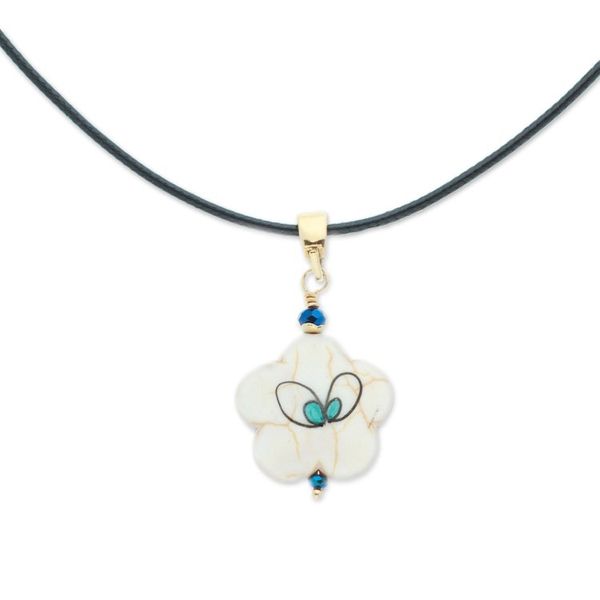 Alternate image for Gold-Accented Floral Howlite Pendant Necklace in Blue Hues Imagination Bloom