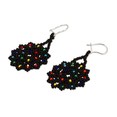 Alternate image for Dark Glass Beaded Dangle Earrings from Mexico Dark Colorful Stars