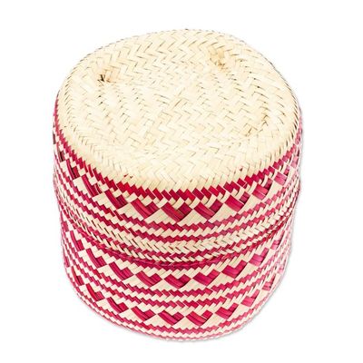 Alternate image for Red Hand-Woven Palm Fiber Basket with Lid from Mexico Love Red Heart