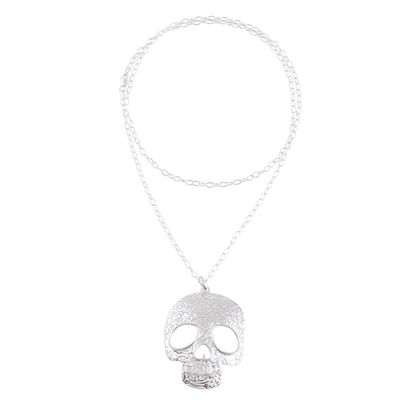 Alternate image for Taxco Sterling Silver Skull Pendant Necklace from Mexico Complex Skull