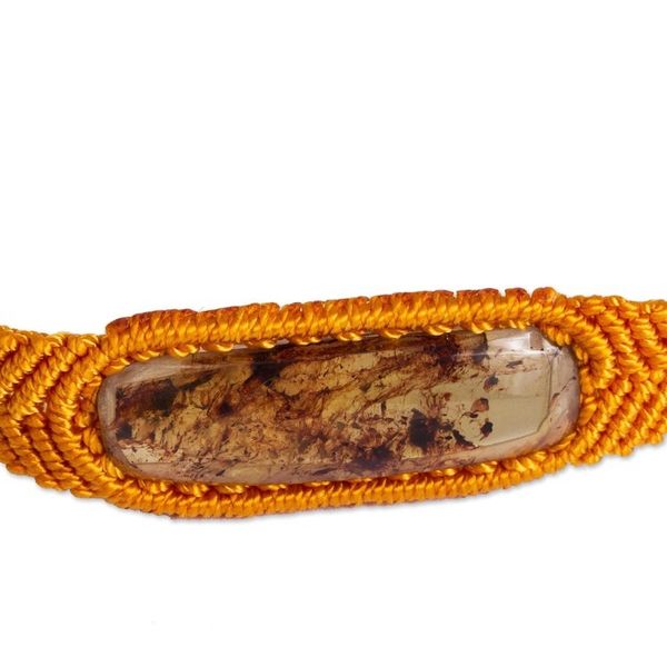 Alternate image for Amber Wristband Bracelet with Saffron Cord from Mexico Age-Old Elegance in Saffron