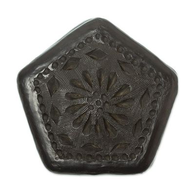 Alternate image for Mexican Barro Negro Decorative Box Floral Pentagon
