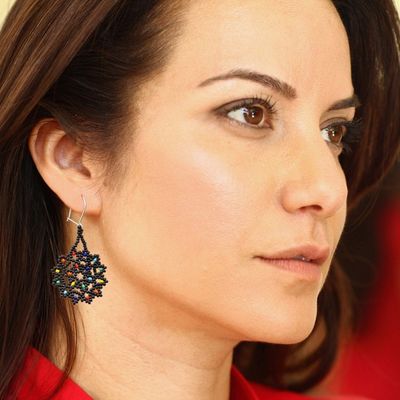 Alternate image for Dark Glass Beaded Dangle Earrings from Mexico Dark Colorful Stars