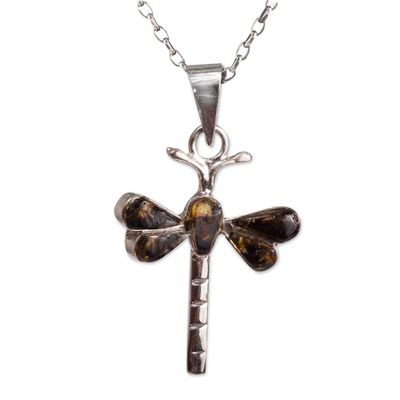 Alternate image for Amber Dragonfly Pendant Necklace from Mexico Age-Old Dragonflies