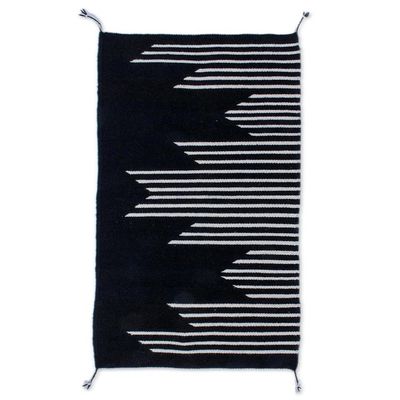Alternate image for Modern Black and Ecru Wool Area Rug from Mexico 2x3 Modern Lines