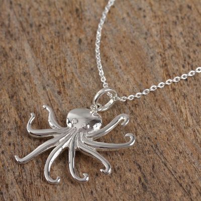 Alternate image for Sterling Silver Octopus Pendant Necklace from Mexico Beneath the Waves