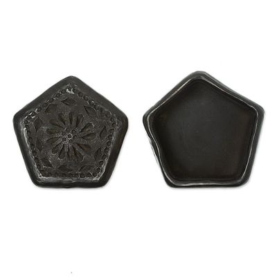 Alternate image for Mexican Barro Negro Decorative Box Floral Pentagon