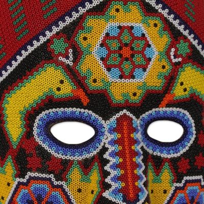 Alternate image for Handmade Hand Beaded Huichol Papier Mache Mask Green Jicuri Flower