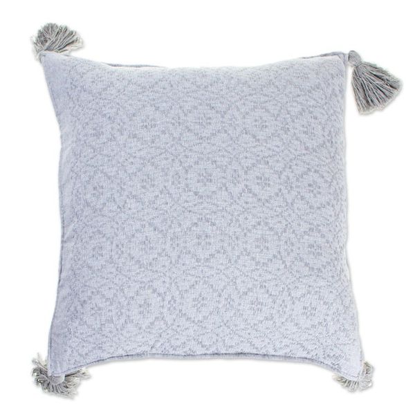 Alternate image for Light Grey All Cotton Cushion Cover from Mexico Oaxaca Diamonds in Ash Grey