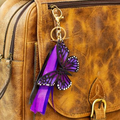 Alternate image for Hand-Painted Wood Butterfly Keychain and Bag Charm in Purple Monarchs of Hope