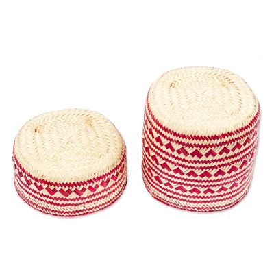 Alternate image for Red Hand-Woven Palm Fiber Basket with Lid from Mexico Love Red Heart