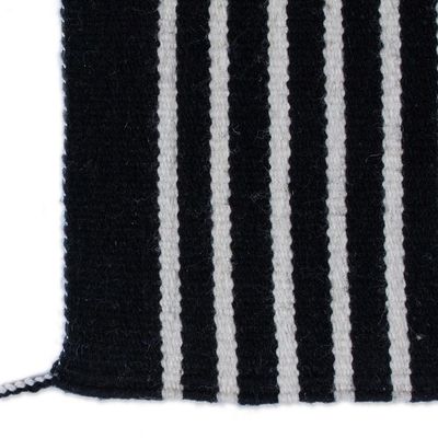 Alternate image for Modern Black and Ecru Wool Area Rug from Mexico 2x3 Modern Lines