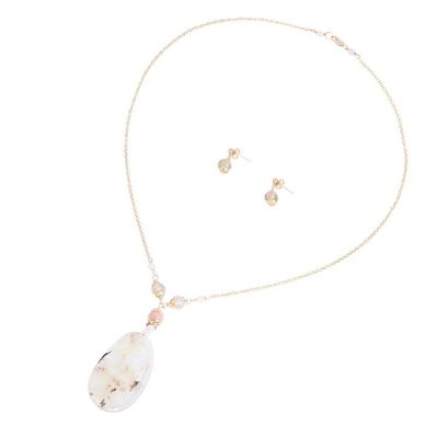 Alternate image for Gold Plated Quartz and Agate Necklace and Earring Set Dazzling Light