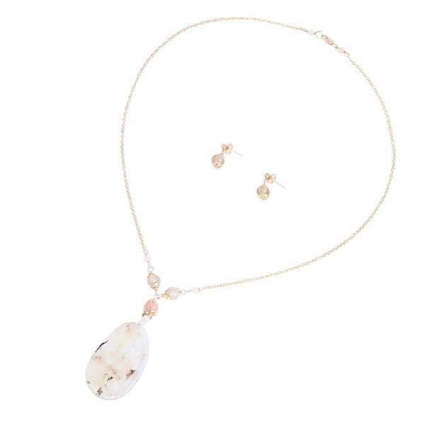 Alternate image for Gold Plated Quartz and Agate Necklace and Earring Set Dazzling Light