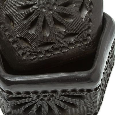 Alternate image for Mexican Barro Negro Decorative Box Floral Pentagon