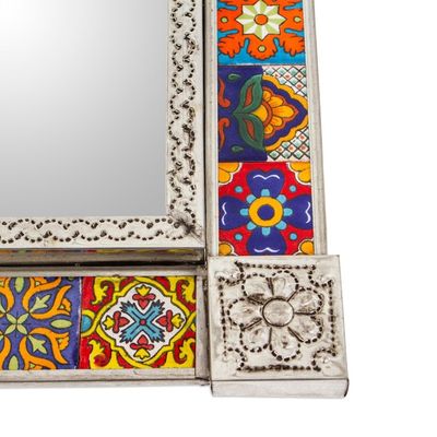 Alternate image for Tin and Ceramic Wall Mirror with Talavera Motifs Small Talavera Seasons