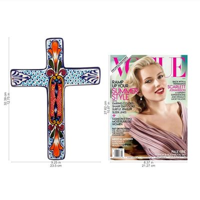 Alternate image for Hand Crafted Multicolored Ceramic Wall Cross From Mexico Orange Lily