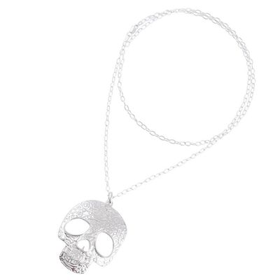 Alternate image for Taxco Sterling Silver Skull Pendant Necklace from Mexico Complex Skull