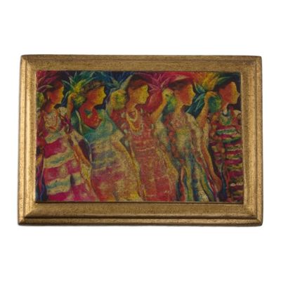 Alternate image for Huichol Women on Wood Decoupage Jewelry Box with Mirror Huichol Women