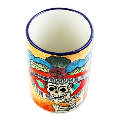 Alternate image for Ceramic Catrina Vase Hand Painted in Mexico Brilliant Catrina
